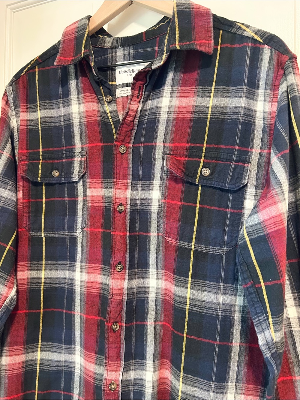 Men’s Goodfellow & Co Plaid Flannel Button Down Shirt - Navy Maroon - Size L - Picture 3 of 6